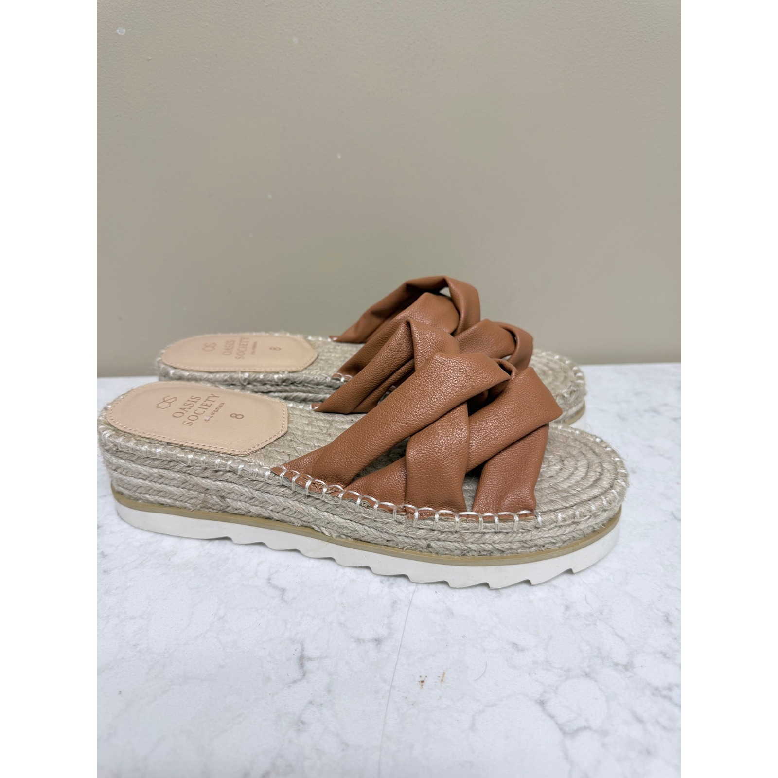 Oasis Society Tan Brown Twisted Espadrille Platform Slide Sandals Womens 8